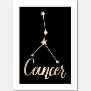 Cancer Zodiac Constellation in Rose Gold - Black Posters and Art